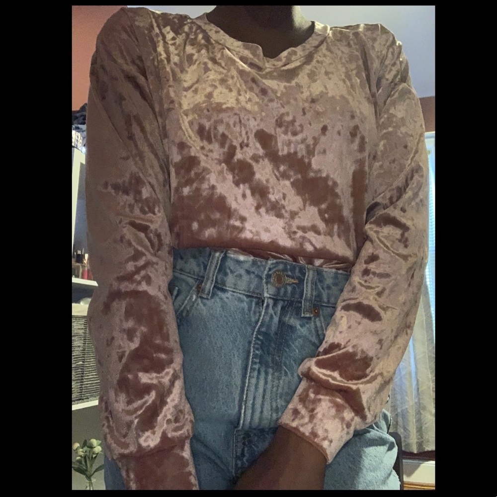 Forever21 pink velvet long sleeved shirt